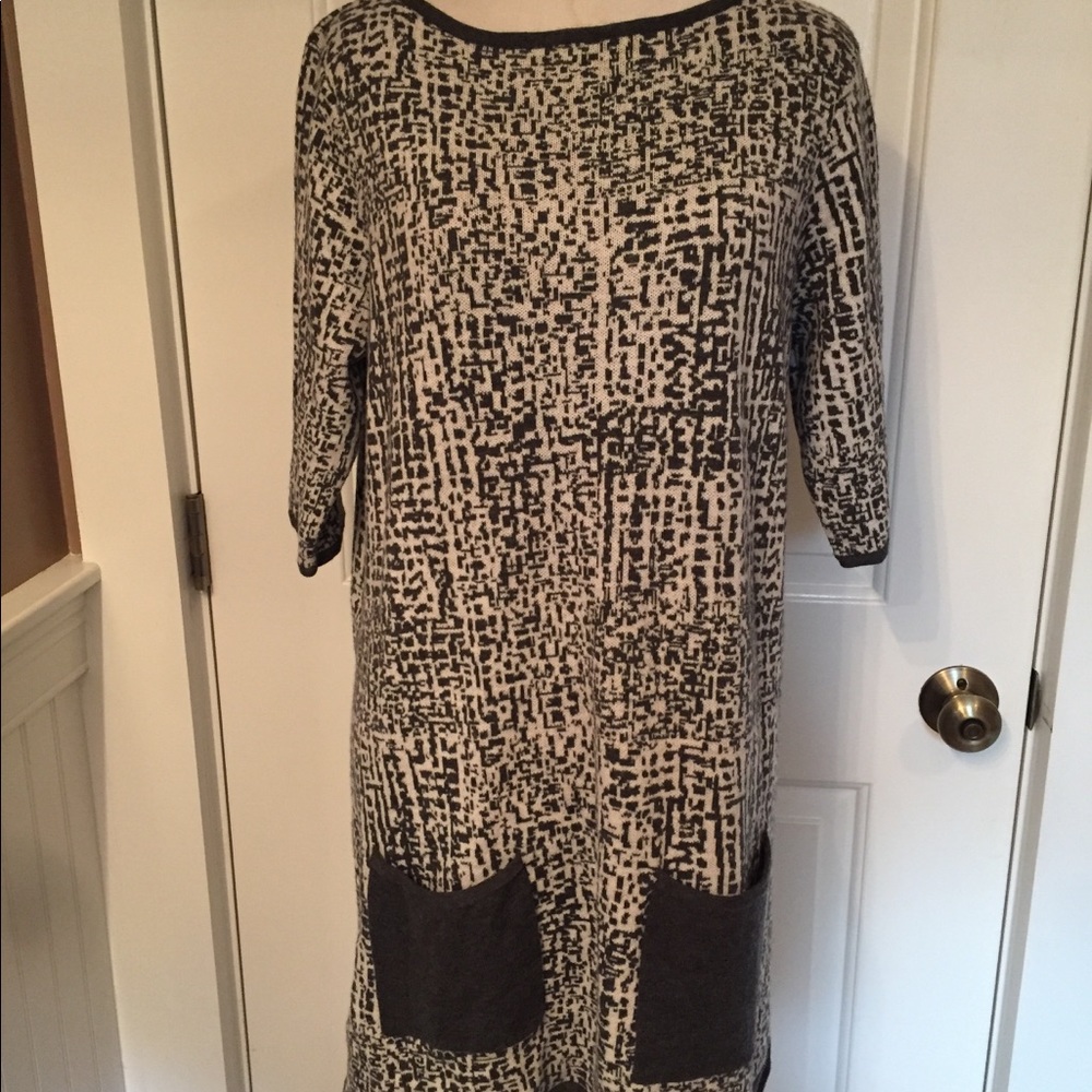 W By WORTH DRESS MINI SHIFT GRAY WHITE PRINT Size L